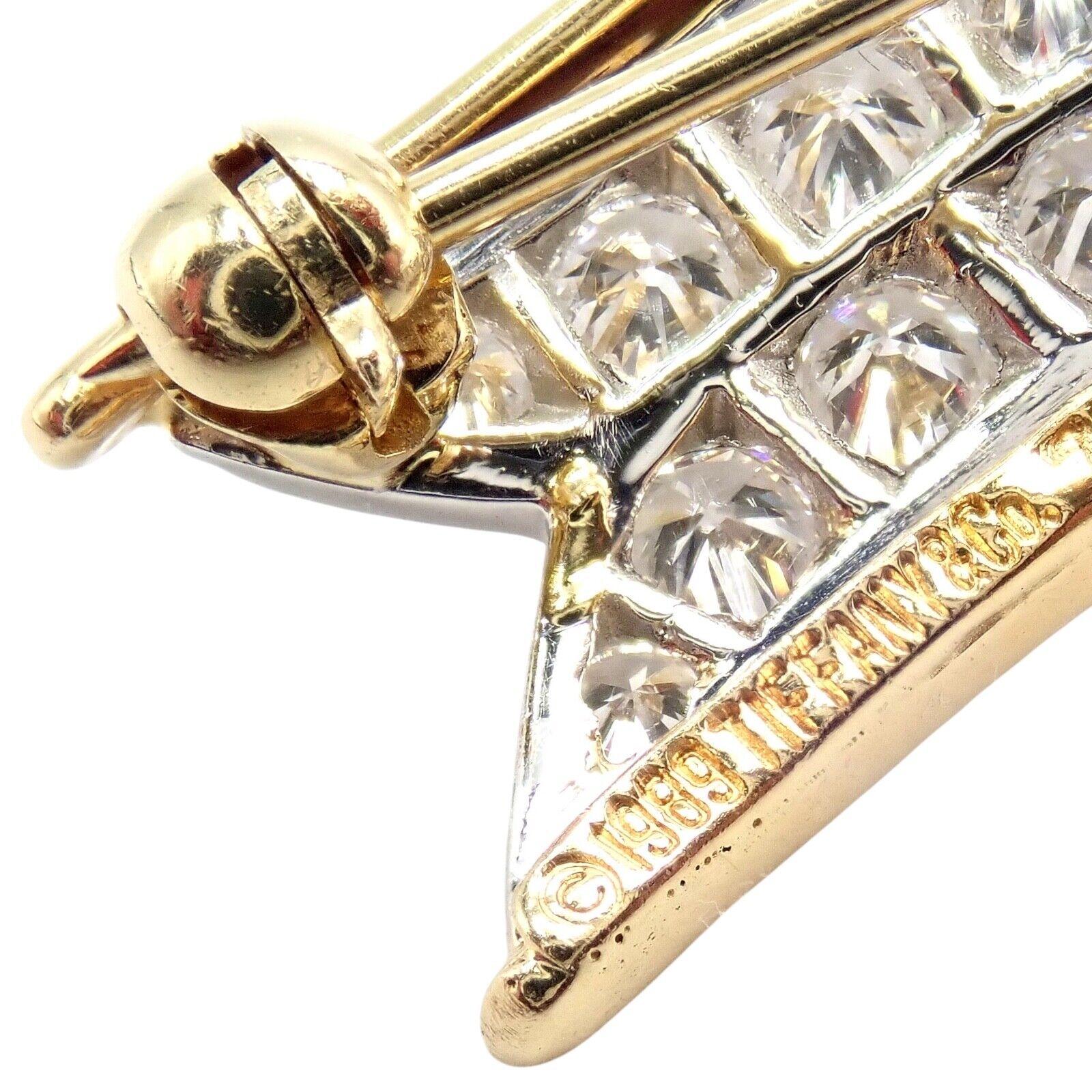 Vintage Tiffany & Co 18k Yellow Gold Platinum Diamond Ribbon Bow Pin Brooch - Elegant Jewelry for Women, Perfect for Weddings, Parties & Special Occasions