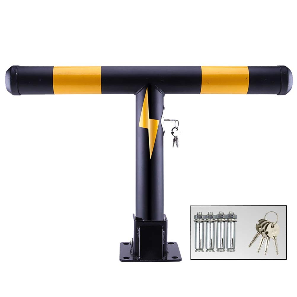 Locking Parking Bollards - Heavy Duty Car Parking Barrier with Reflective Tape - Outdoor Driveway Security Posts for Garages, Lots & Streets