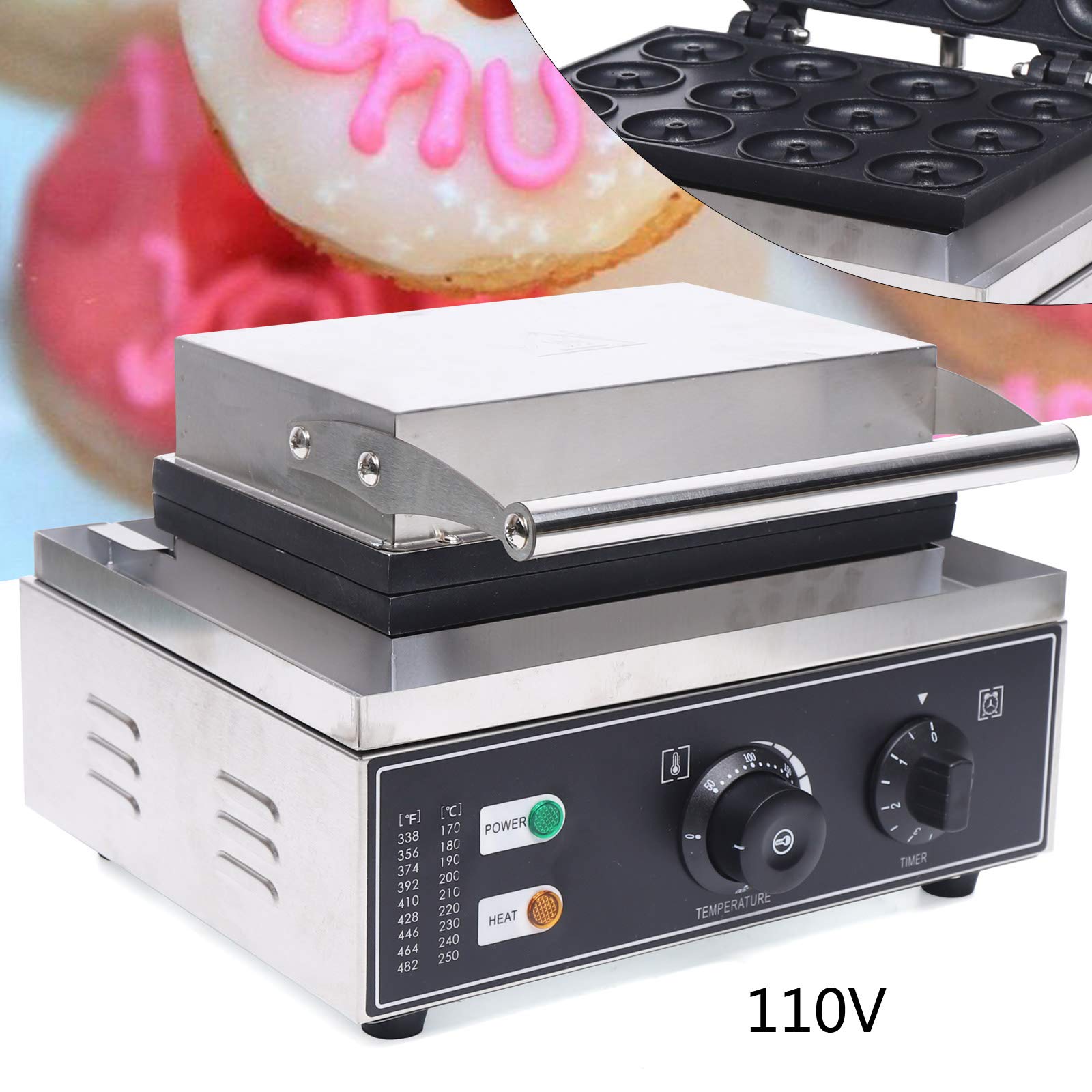 Commercial-Grade Nonstick 110V Electric Donut Maker Machine - 12 Mini 5cm Donut Baker for Restaurants, Cafes & Home Baking - Perfect for Breakfast, Snacks & Party Treats