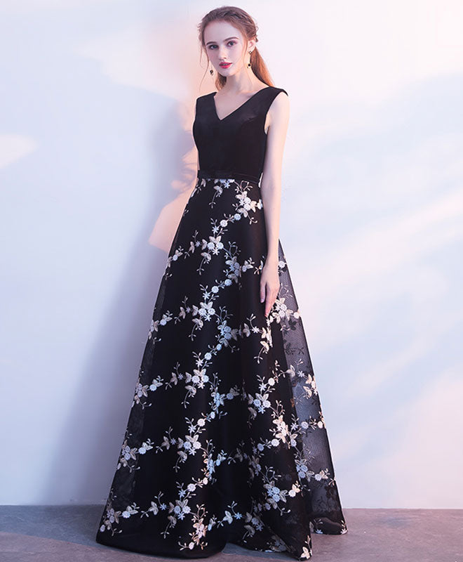 Elegant Black V-Neck Long Prom Dress for Women - Formal Evening Gown for Homecoming, Ball & Special Occasions