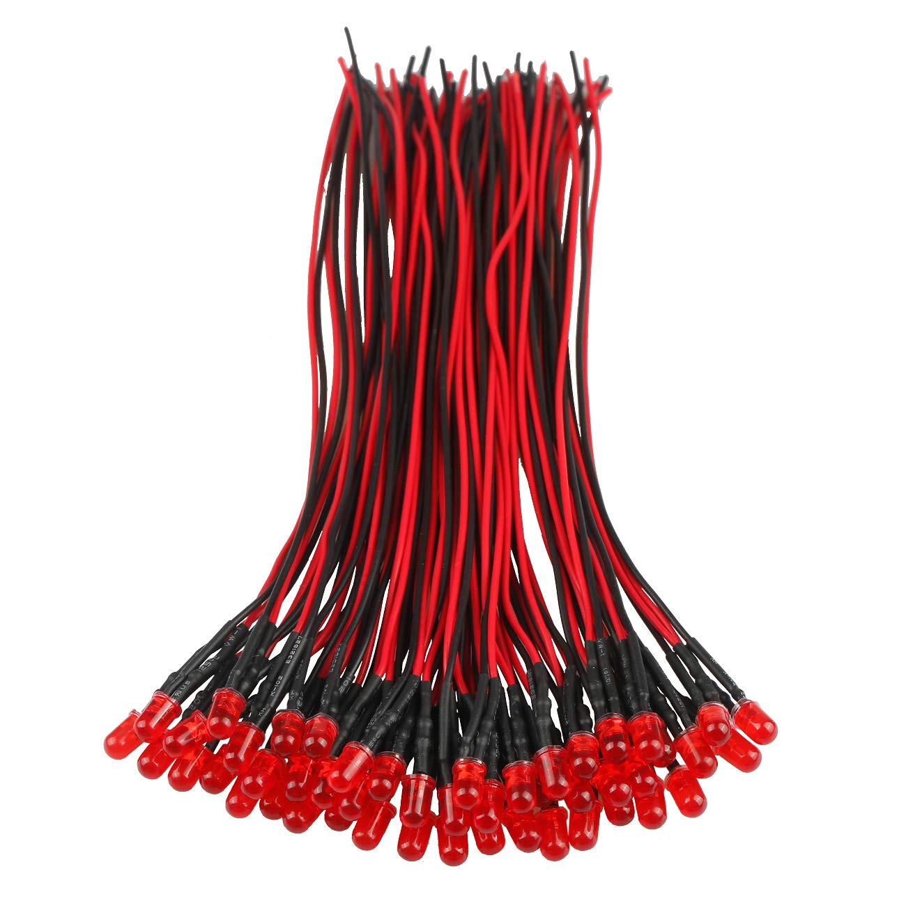 50pcs 12V 5mm Red LED Lights - Pre-Wired 7.9 Inch DC 12V LED Bulbs with Diffused Lens for DIY Electronics, Automotive Lighting, and Home Decoration Projects