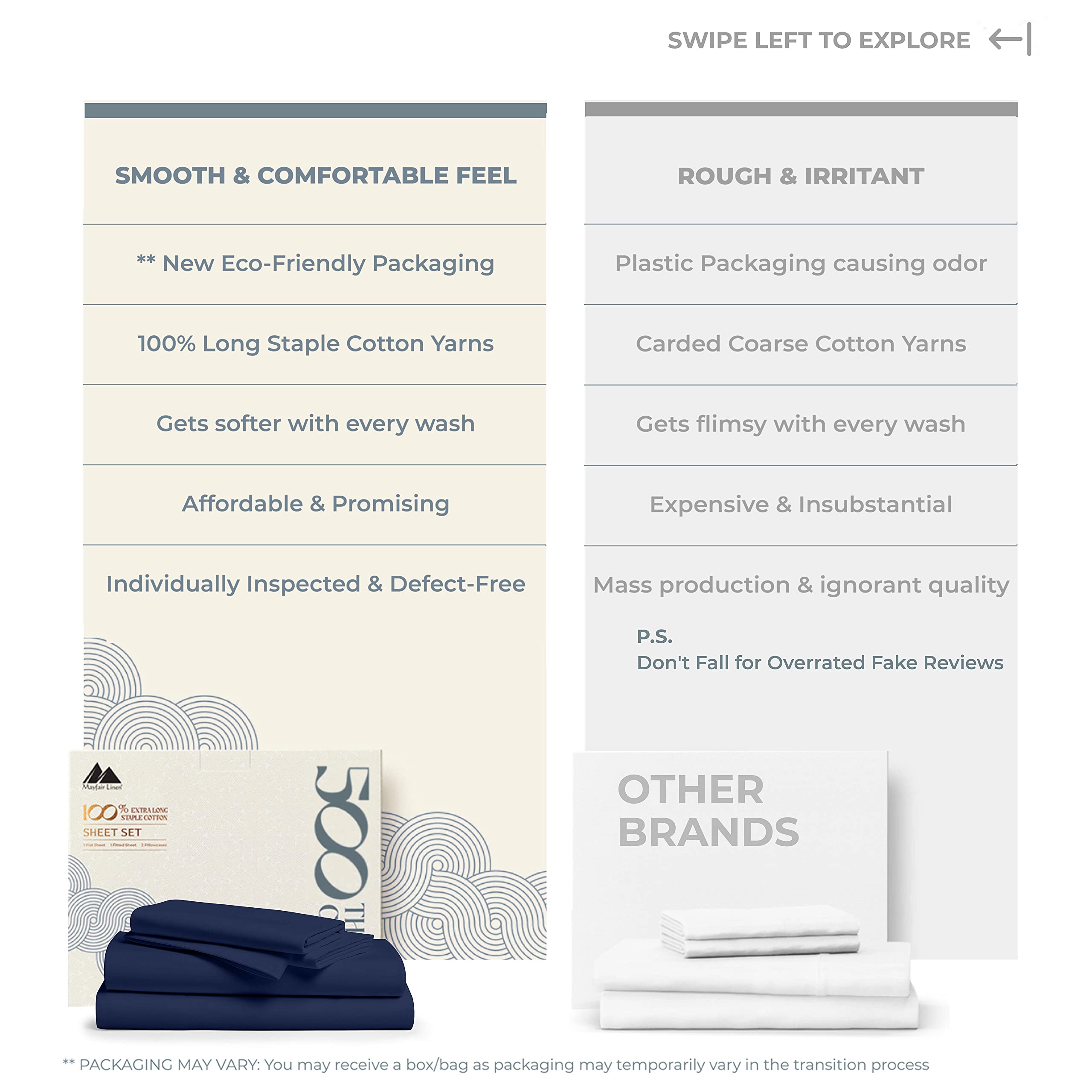 Mayfair Linen 500 Thread Count Twin XL Cotton Sheets - 3 Piece Bed Sheet Set, Ultra Soft & Cooling Sateen Weave, Navy Blue, Hotel Quality with 16