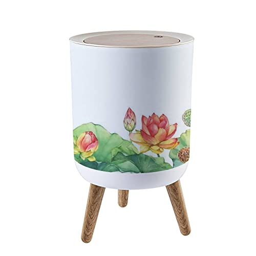 **7L/1.8 Gallon Round Press Cover Trash Can with Legs & Lid – Dog Proof Garbage Bin with Pink Indian Lotus Flower Design – Ideal for Living Room, Kitchen, Office & Bathroom Waste Disposal**