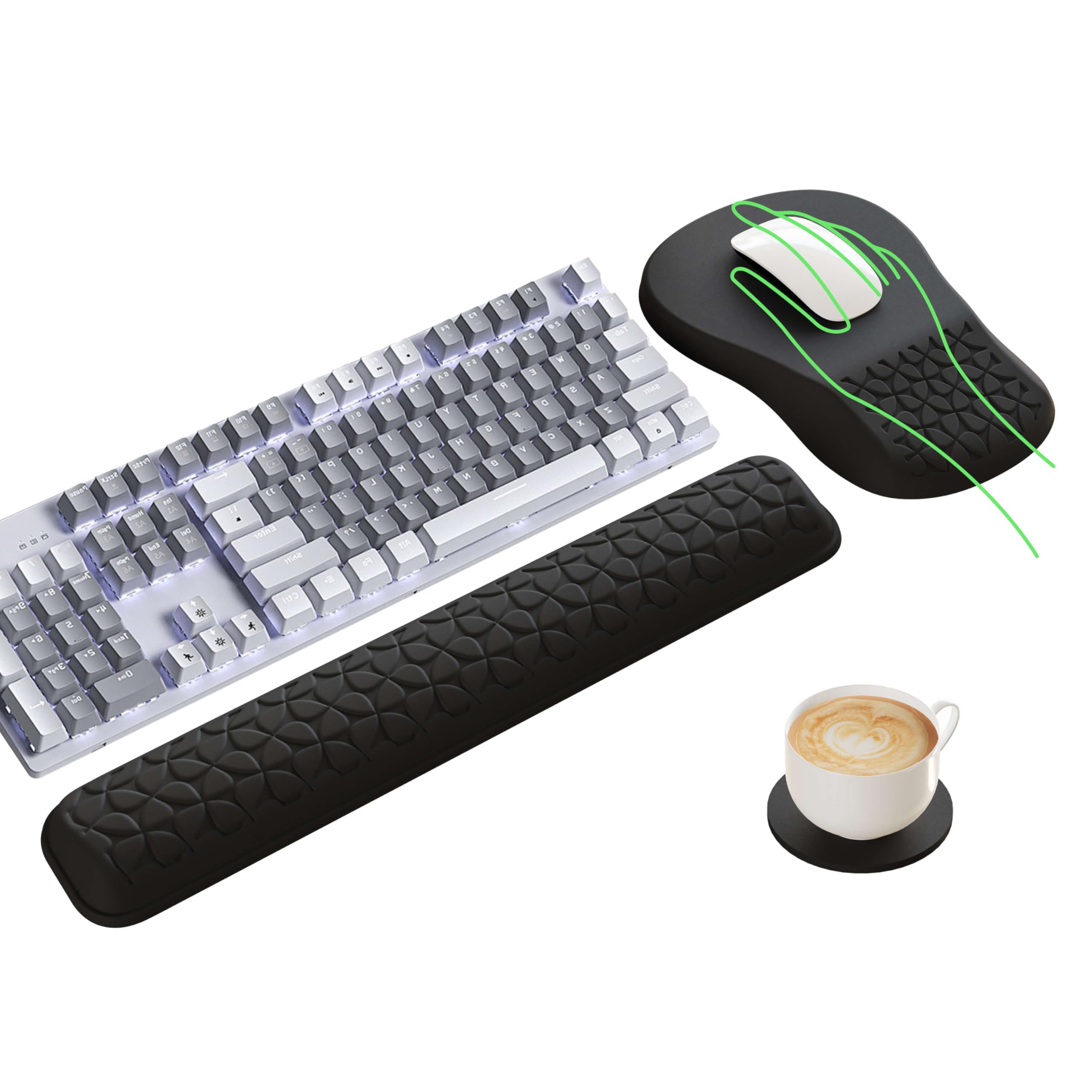 Ergonomic 3-in-1 Mouse Pad & Wrist Rest Set - Memory Foam for Office & Gaming (Black)