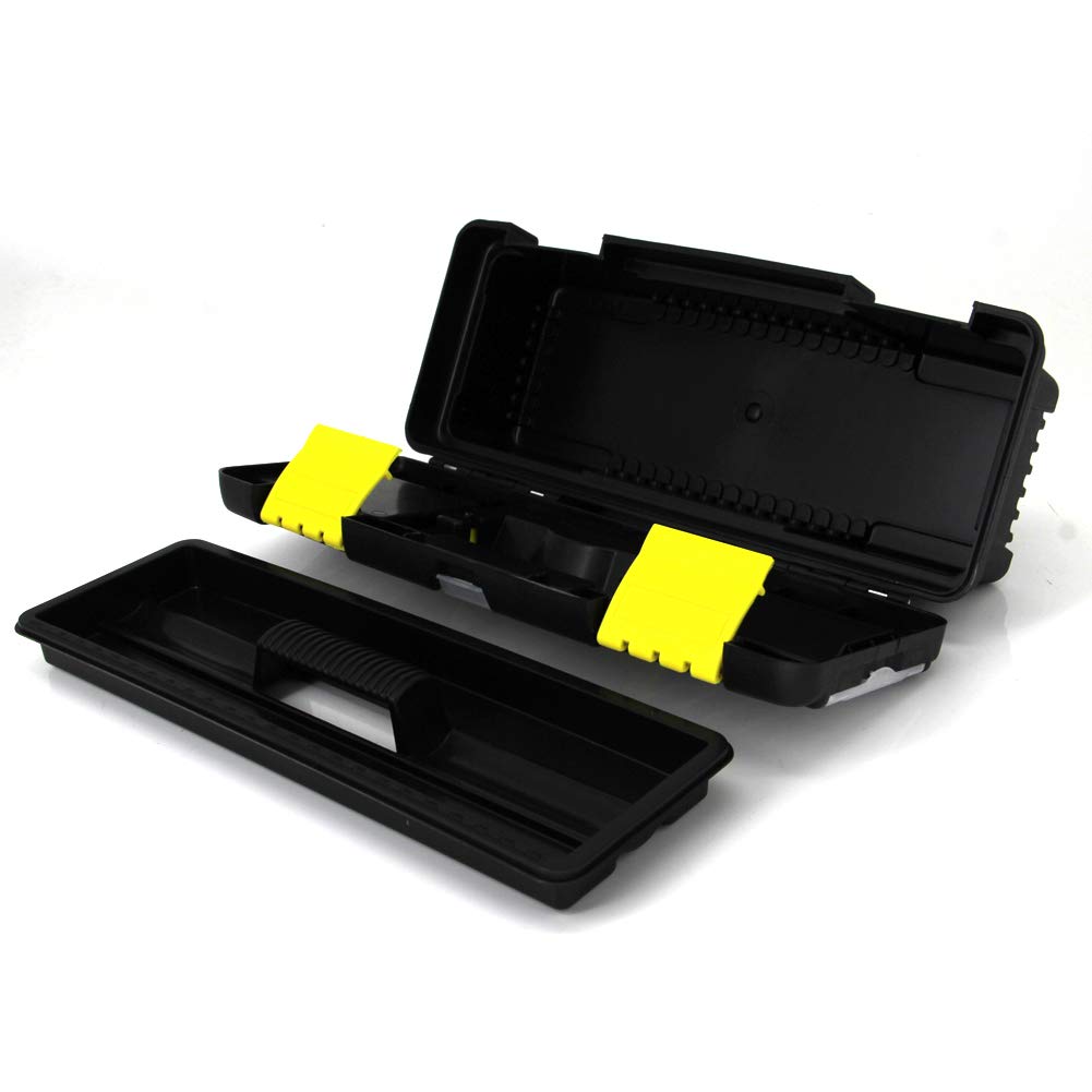 11-Inch Heavy Duty Portable Tool Box with Removable Tray - Durable Tool Organizer for DIY, Hobby & Craft Storage - Perfect for Garage, Workshop & Home Use (Black)