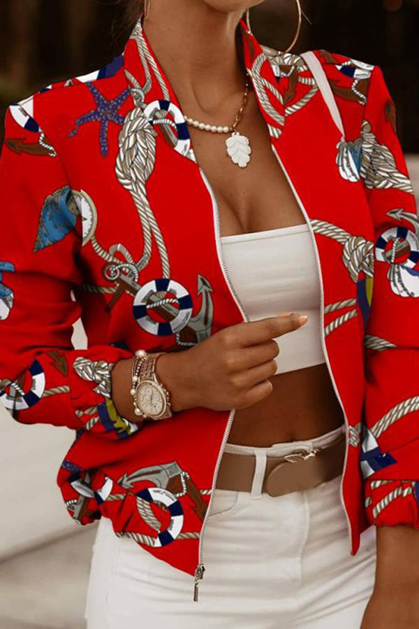 Stylish Printed Casual Long Sleeve Zip-Up Loose Jacket for Women - Perfect for Outdoor Activities, Travel & Everyday Wear