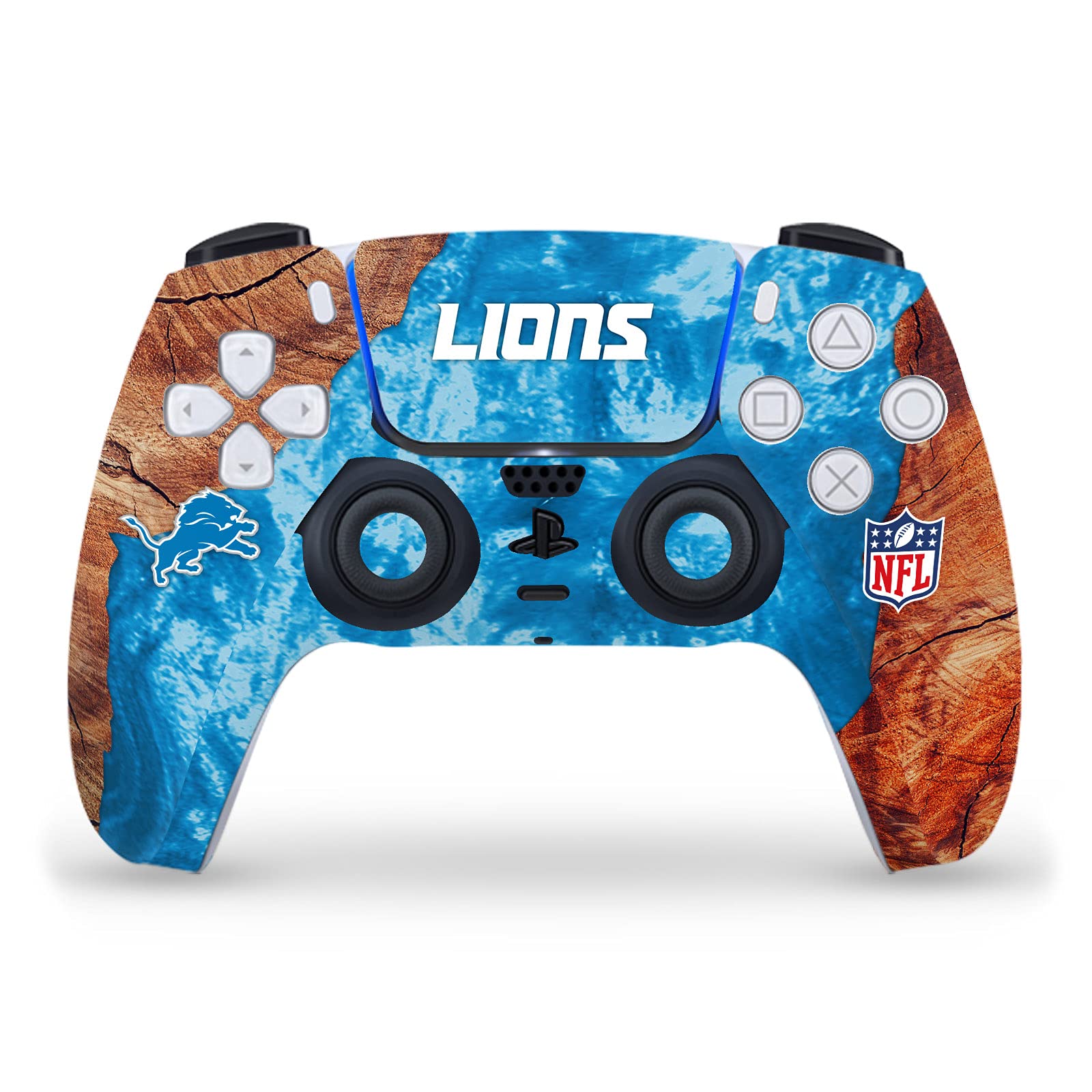 Official NFL Licensed Detroit Lions Wood & Resin Vinyl Gaming Skin Sticker for Sony PlayStation 5 PS5 Slim Digital Edition Console & DualSense Controller - Perfect for Game Room Decor and Team Spirit Display