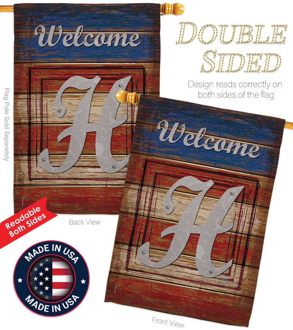 Breeze Decor H Initial Patriotic Flag Set 28x40 - Home & Garden Decor