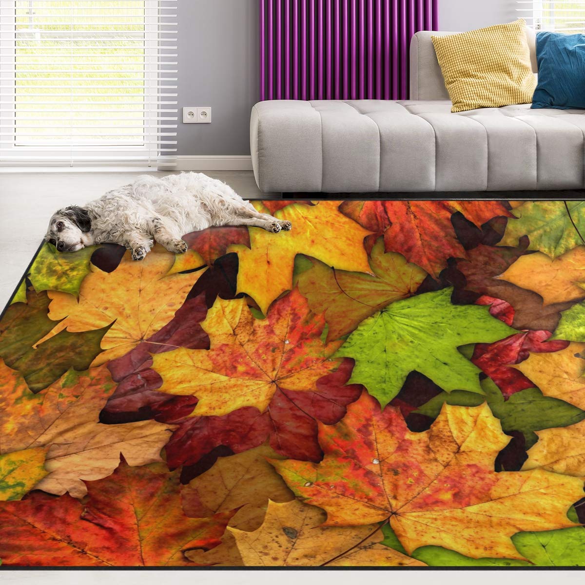 Non-Slip Thanksgiving Themed Area Rug 4'x6' - Soft Maple Nursery Rug for Living Room, Dining Room, Bedroom & Kitchen - Perfect as Yoga Mat & Home Decor Floor Carpet