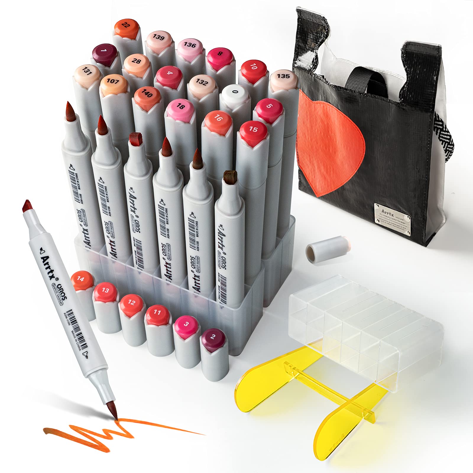 Arrtx Alcohol Brush Markers Set - 24 Vibrant Dual Tip Permanent Art Markers with Gift Bag for Artists, Adults & Kids | Perfect for Coloring Books, Anime Drawing, Sketching, Illustration & Card Making | Ideal for DIY Projects, Bullet Journaling & Hand Lettering