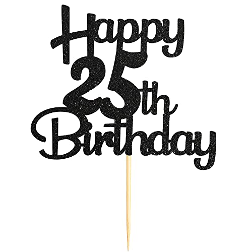 25th Cake Topper - Black Glitter