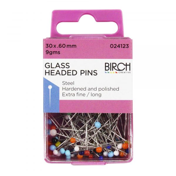 Birch Glasshead Quilting Pins - 30mm Iron-On Sewing Pins for Quilting, Dressmaking & Fabric Crafts | Perfect for DIY Projects & Professional Tailoring