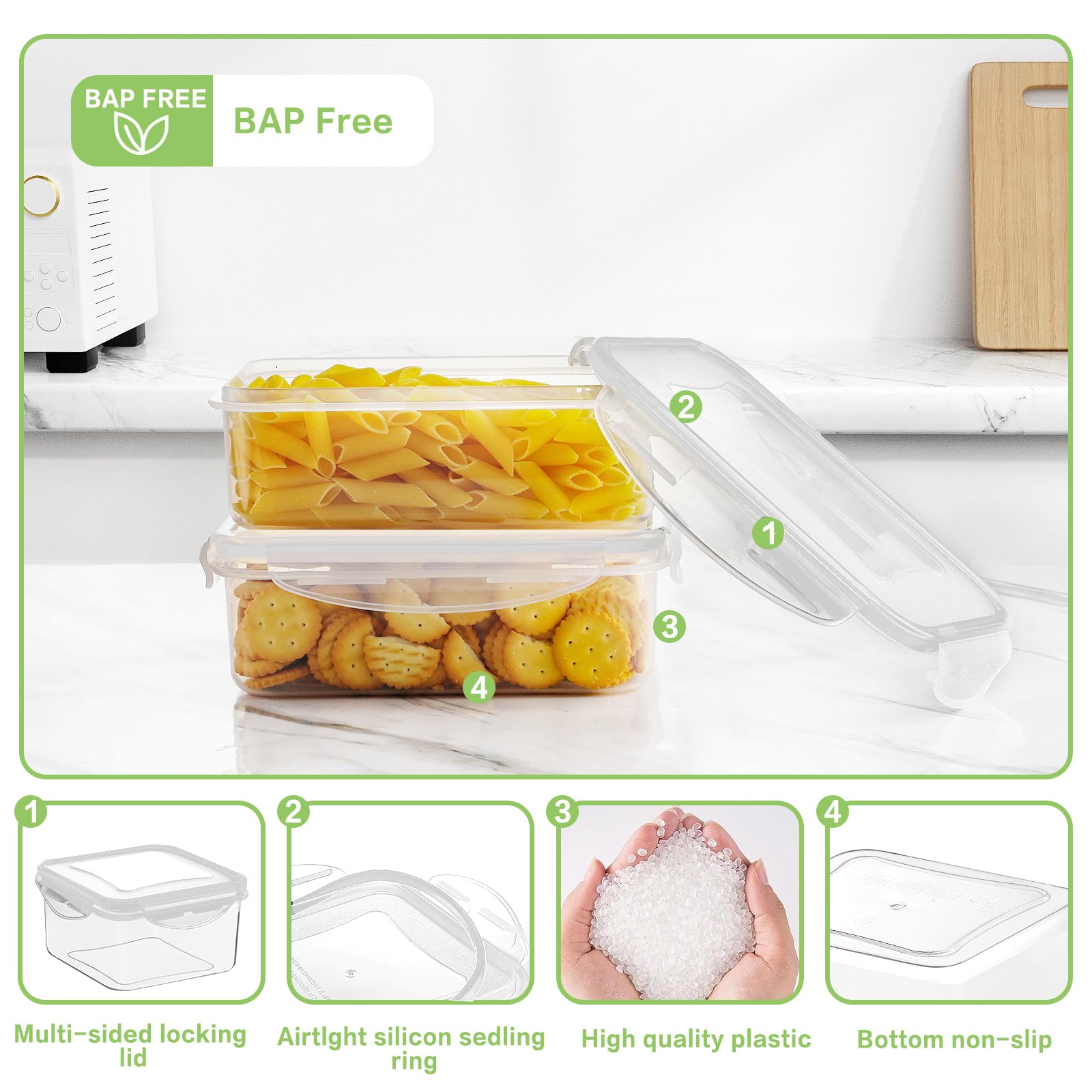 HOMBERKING 32-Piece Airtight Food Storage Containers Set with Snap Lids (16 Containers + 16 Lids) - BPA-Free Plastic Meal Prep Containers for Kitchen, Pantry, Home Organization - Perfect for Meal Prepping, Leftovers & Food Storage (White)