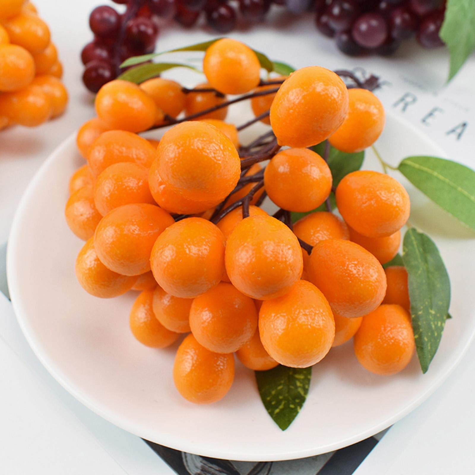 Artificial Kumquat Fruit Bunch - 19cm Long Fake Plastic Kumquats for Home Decor, Table Centerpiece, Wedding & Party Decoration - Realistic Simulation Fruit Model