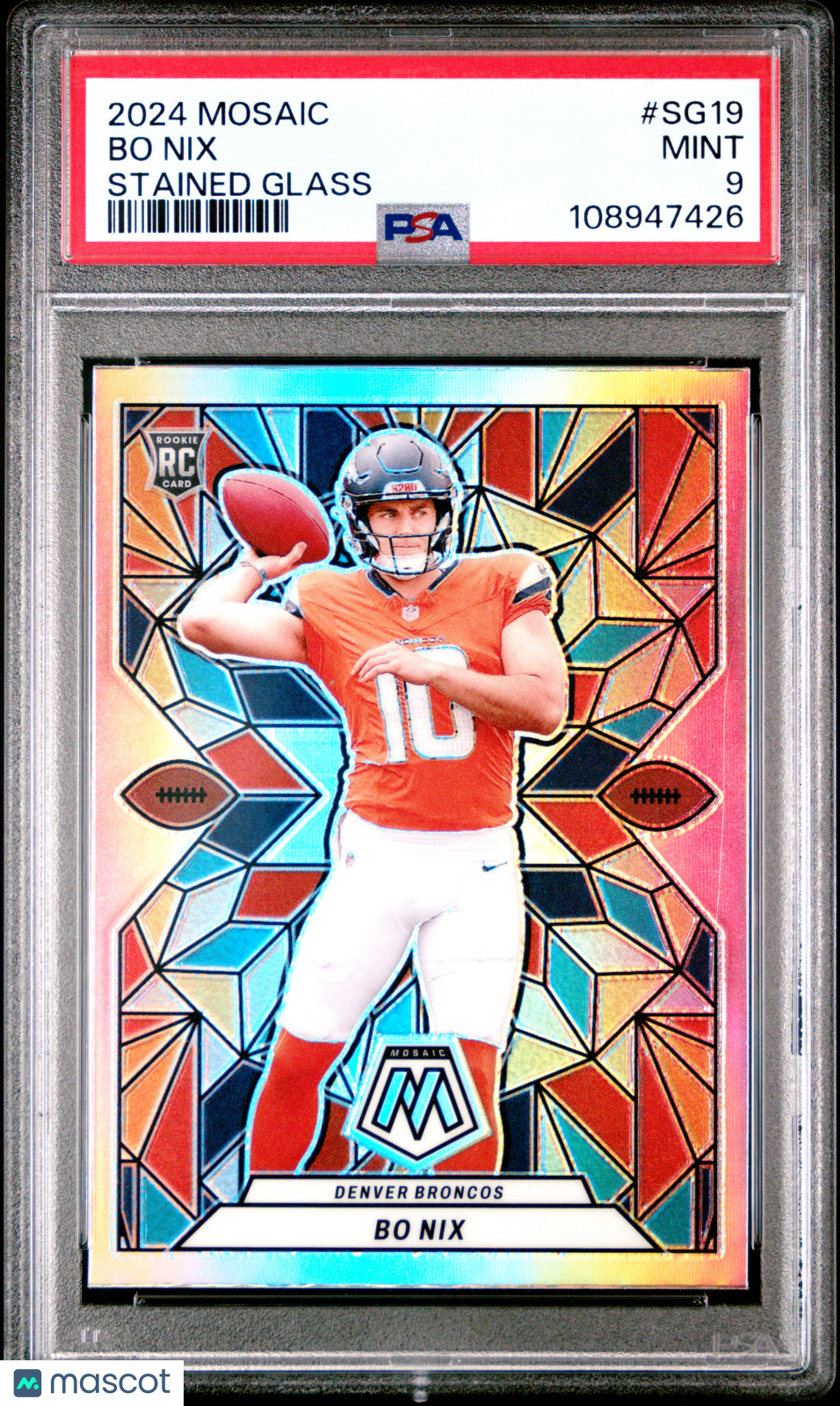 2024 Panini Mosaic Stained Glass Bo Nix #SG19 PSA 9 Football Trading Card - Perfect for Collectors, Sports Memorabilia & Investment