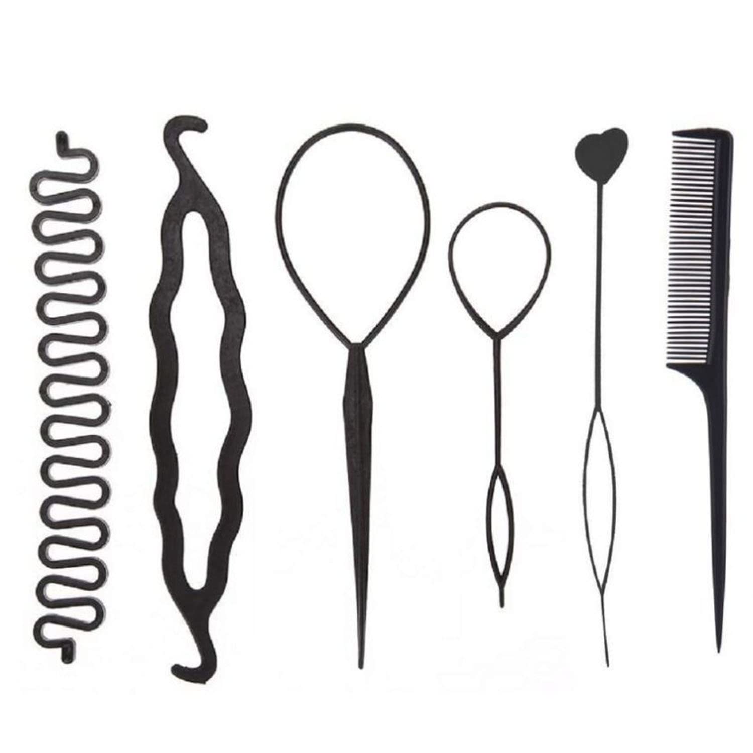 ASG 6-Piece Hair Braiding Tool Kit for Ponytails & French Braids – DIY Hair Styling Accessories with Hair Loops & Tail Tools – Perfect for Salon, Home Use & Travel Styling