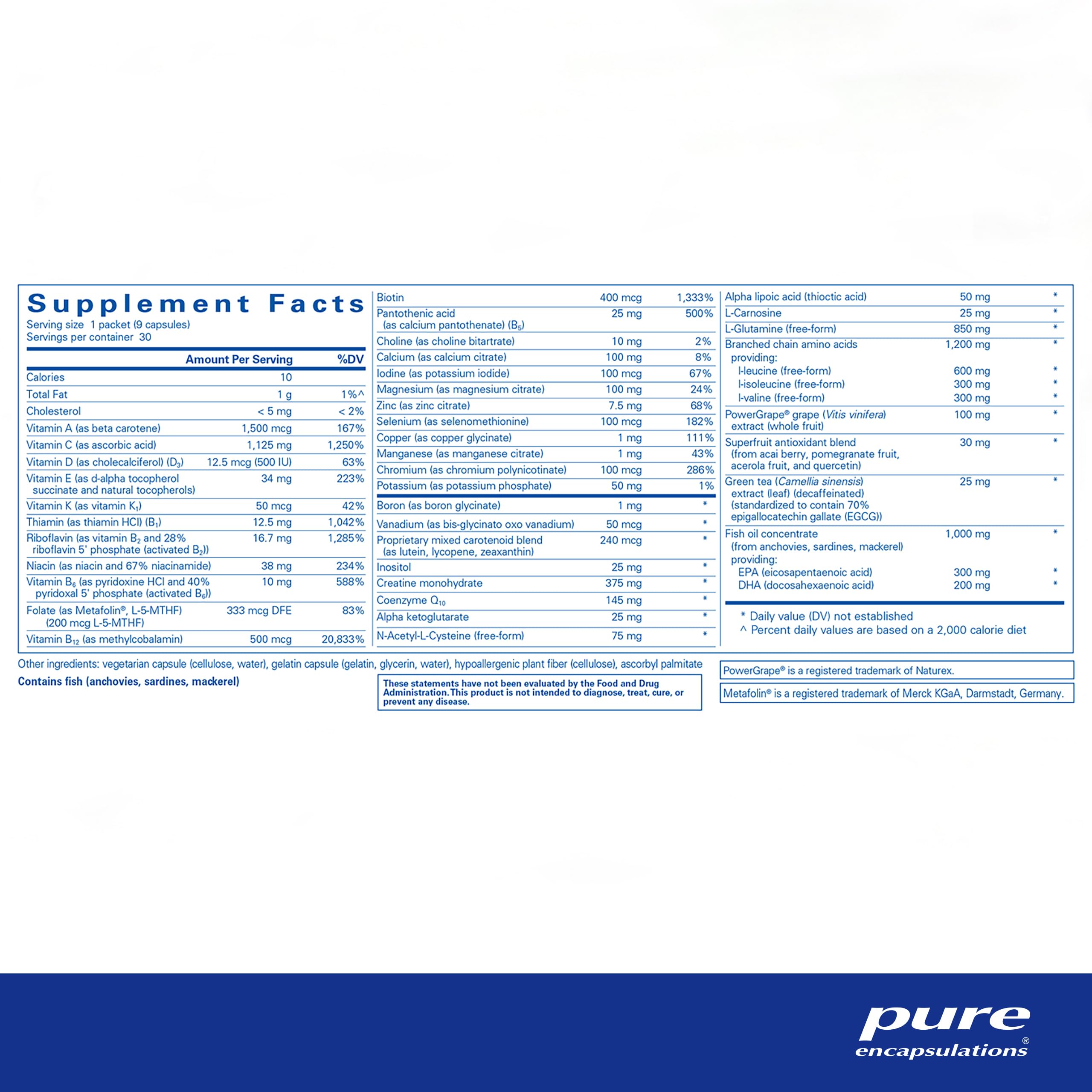 Pure Encapsulations Athletic Pure Pack - 30 Packets of Comprehensive Daily Nutrition with Fish Oil, Antioxidants, Glutamine, CoQ10 & Kre-Alkalyn | Essential Core Nutrients for Athletes & Active Lifestyles | Pre-Workout Energy & Post-Workout Recovery Supplement