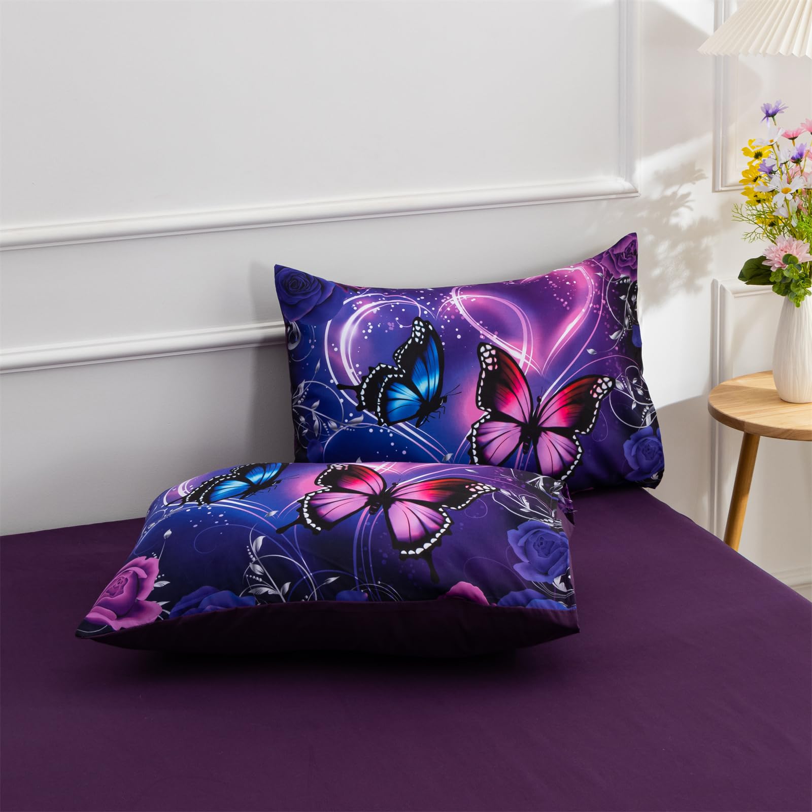 6pcs Galaxy Butterfly Bed in a Bag Set - Purple & Blue 3D Printed Twin Comforter for Girls, Kids & Teens | Dreamy Space Themed Bedding for Kids' Rooms & Sleepovers