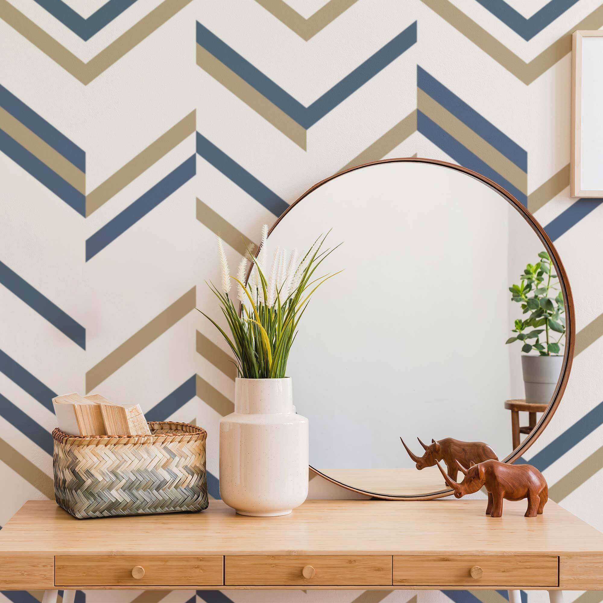 Blue Geometric Peel and Stick Removable Wallpaper - Self-Adhesive Decorative Wall Covering for Bedroom, Living Room & Office Decor