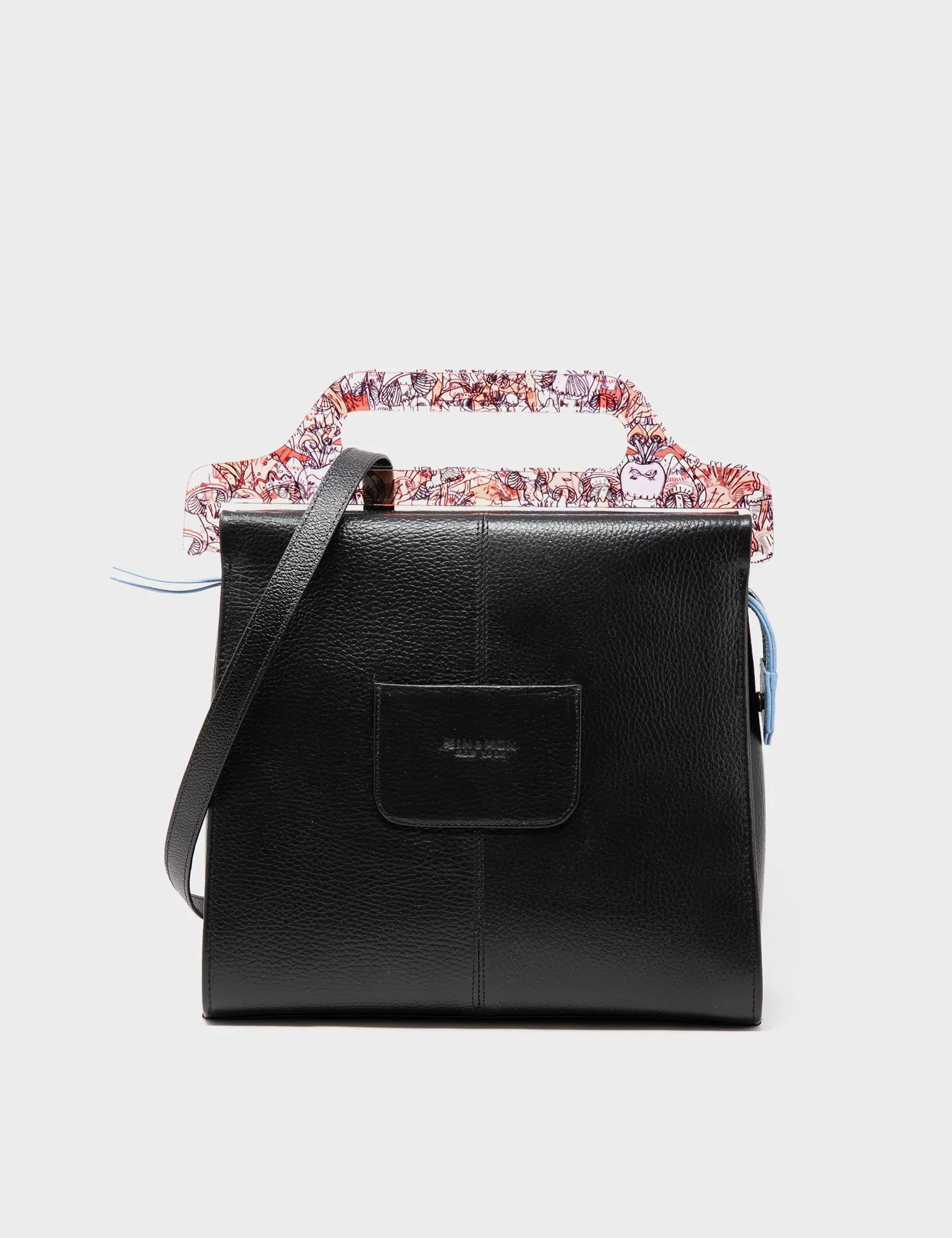 Stylish Manuel Black Leather Crossbody Handbag with Woodlands Print - Perfect for Travel, Shopping & Everyday Use