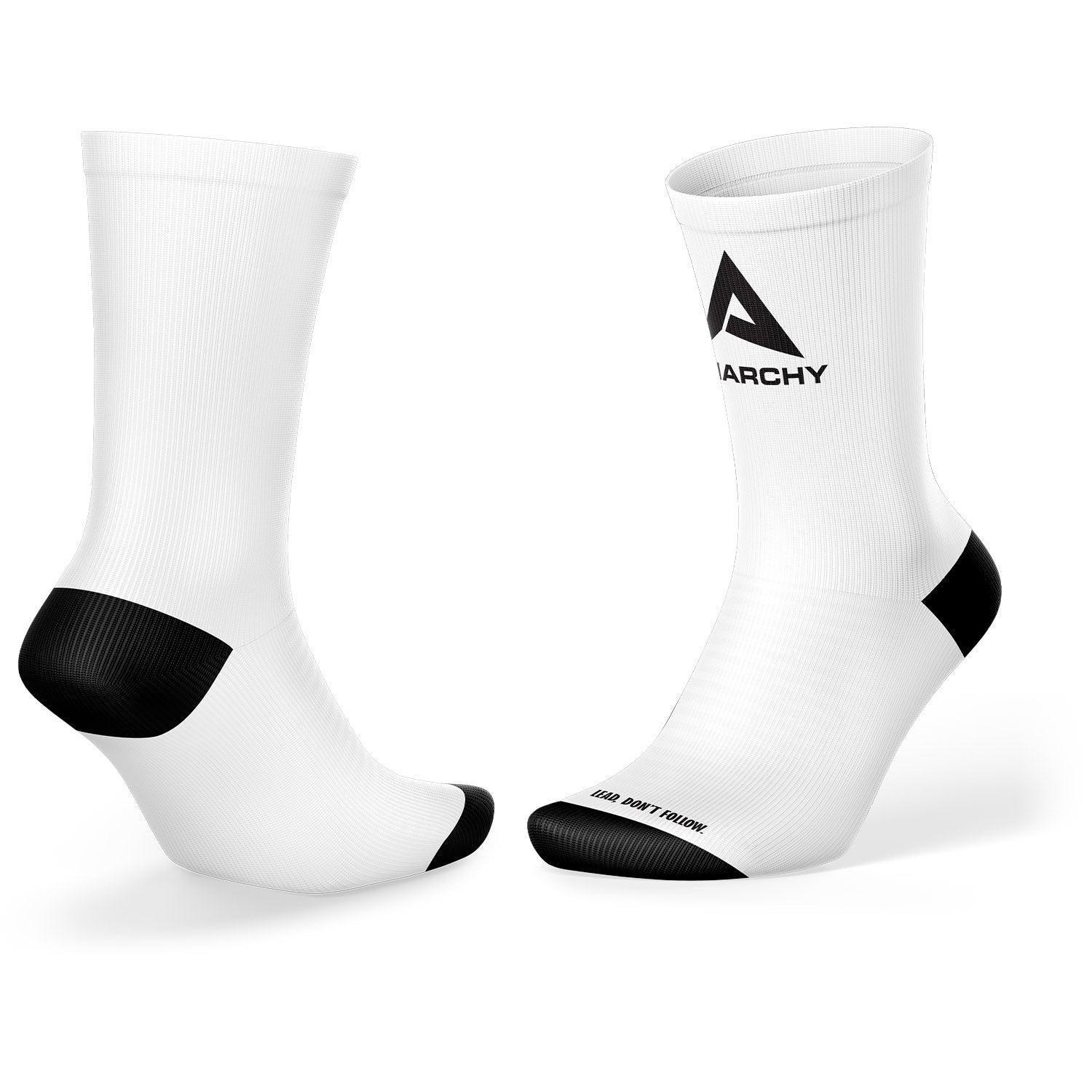 Anarchy Performance Sports Socks for Men & Women - Breathable White Athletic Socks with Bold Logo Design - Perfect for Running, Gym Workouts & Sports Activities