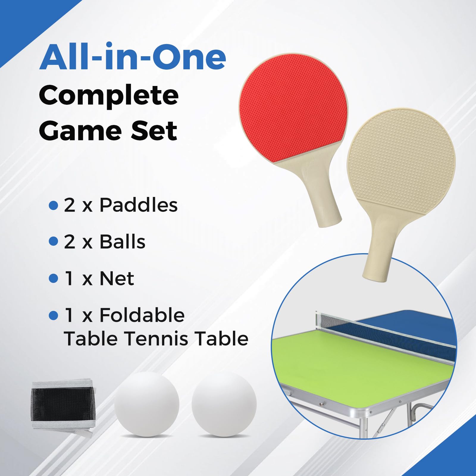 Goplus Foldable Ping Pong Table - 100% Preassembled Indoor Outdoor Table Tennis Set with Net, 2 Paddles & Balls | Portable for Backyard, Garage, Office & Family Game Night