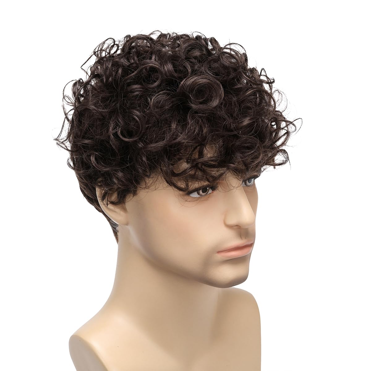 Men's Short Curly Wigs Dark Brown - Heat Resistant Synthetic Hair Wig for Cosplay, Halloween & Daily Use - Perfect for Costume Parties, Themed Events & Role Playing