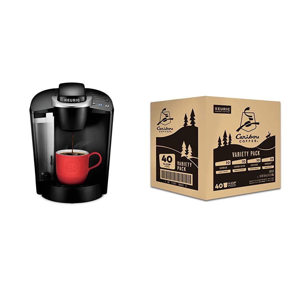 Keurig K-Classic Single Serve Coffee Maker with Caribou Coffee Variety Pack (40 Count) - Perfect for Home, Office, or Gifting