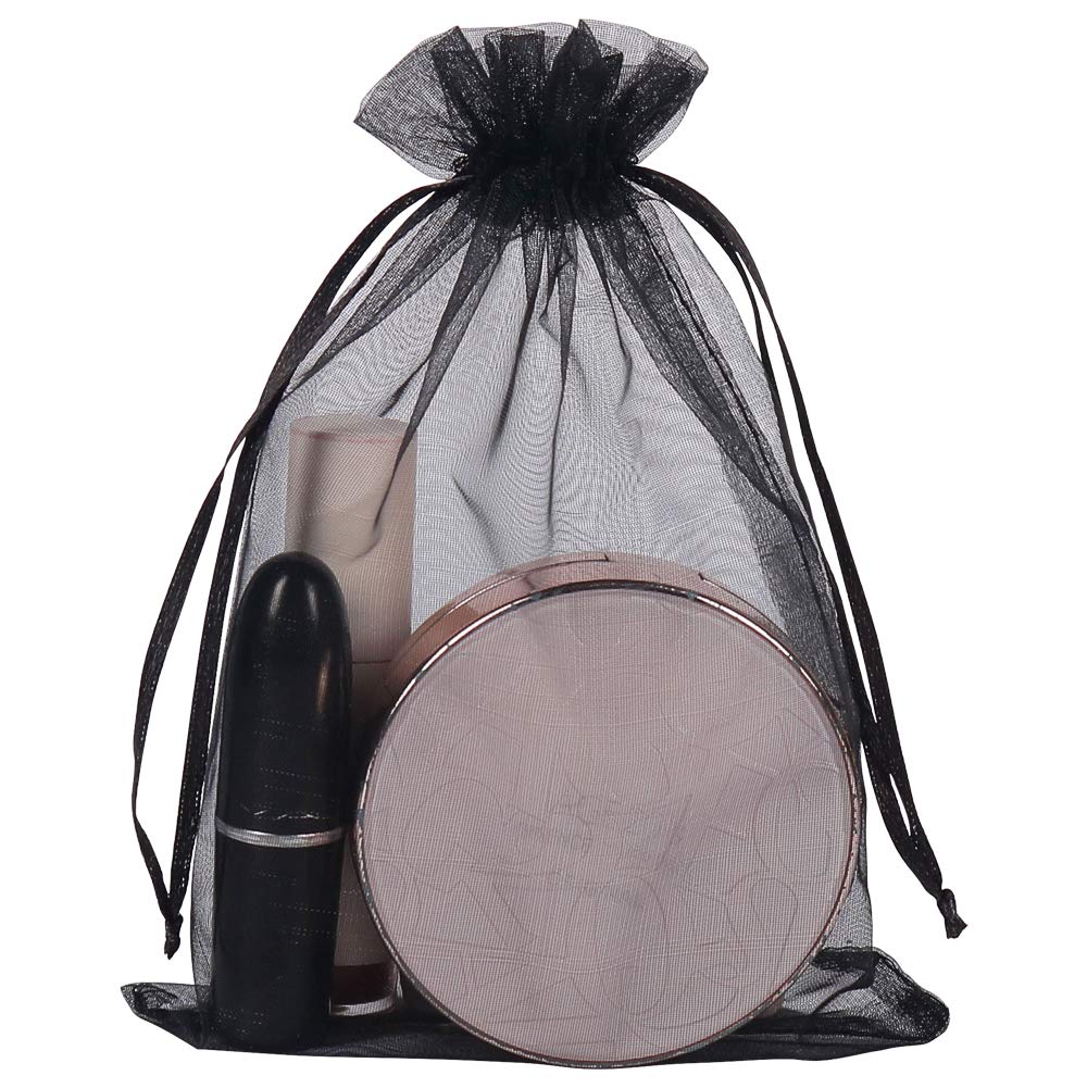 YQL 100PCS 5x7 Inch Black Organza Gift Bags - Mesh Favor Bags for Jewelry, Wedding Favors, Party Decor & Fruit Protection | Elegant Sachet Pouches for Gifts, Crafts & Special Occasions