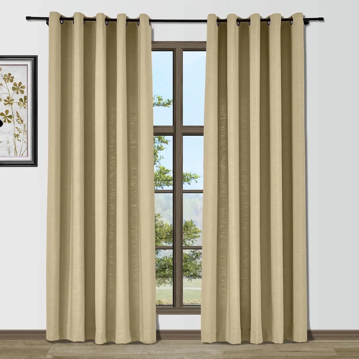 Isabella Heavyweight Cotton Grommet Curtains - Blackout Drapes for Living Room & Bedroom - Noise Reducing Thermal Insulated Window Panels (Set of 2)