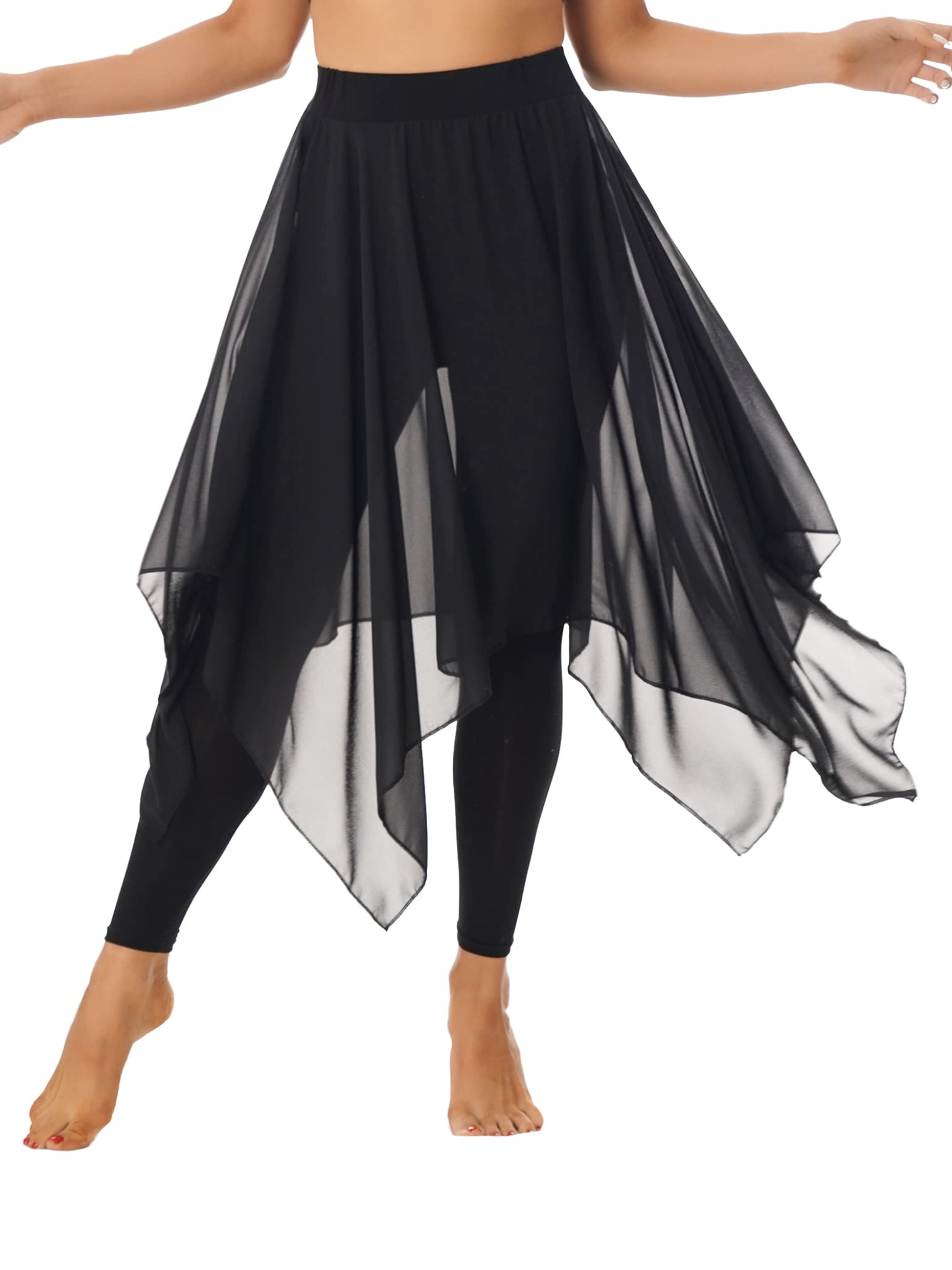 TSSOE Women's Asymmetric Chiffon Lyrical Dance Skirt with Side Split - Perfect for Ballet, Contemporary, and Stage Performances