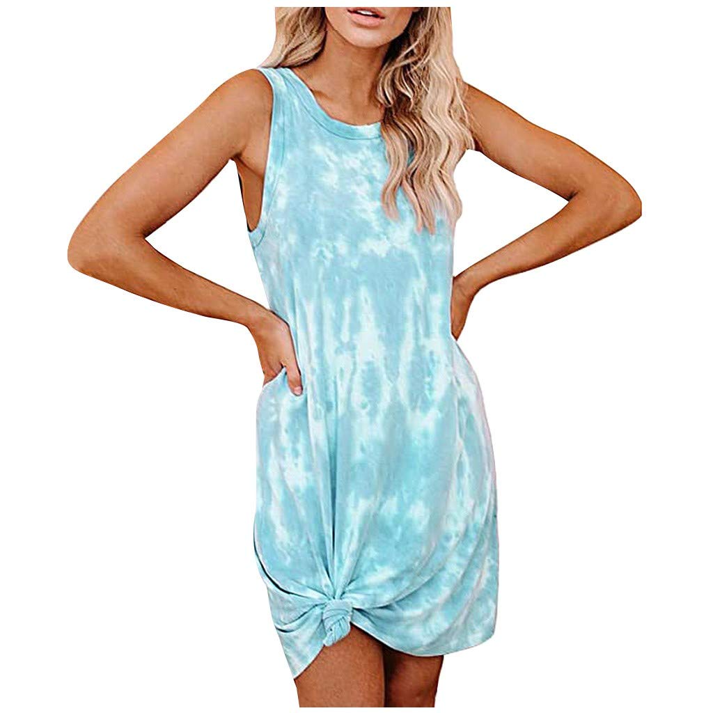 AODONG Women's Tie-Dye Sleeveless Swing Dress - Loose Comfortable Casual Tank Dress for Lounge, Beach & Summer Outfits