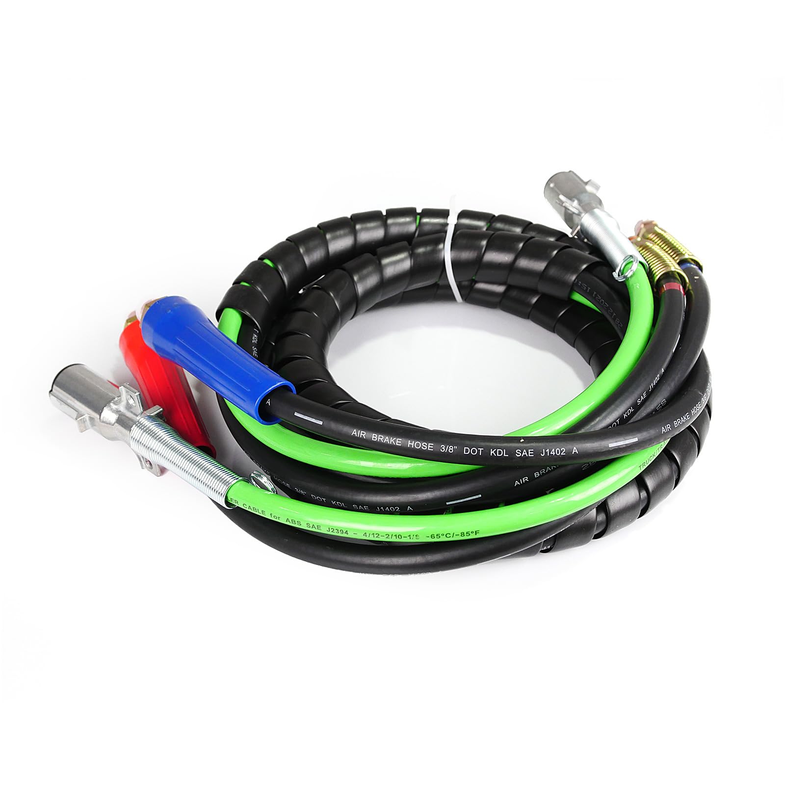 12FT Semi Truck Air Line Kit - 3-in-1 ABS 7 Way Electrical Cable, Air Brake Hoses with Glad Hands & Handles - Heavy Duty Air Brake System for Semi Trucks, Trailers & Tractors - Perfect for Long Haul Transport & Fleet Maintenance
