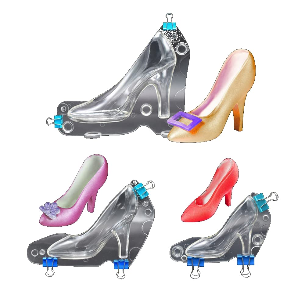TUKE 3D Polycarbonate High Heel Shoe Chocolate Molds with Clips - DIY Crystal Jelly Candy Cake Decoration, Fondant Baking Tool (6.8 x 6 x 1.96 Inch) - Perfect for Birthday Parties, Wedding Desserts & Home Baking Creations