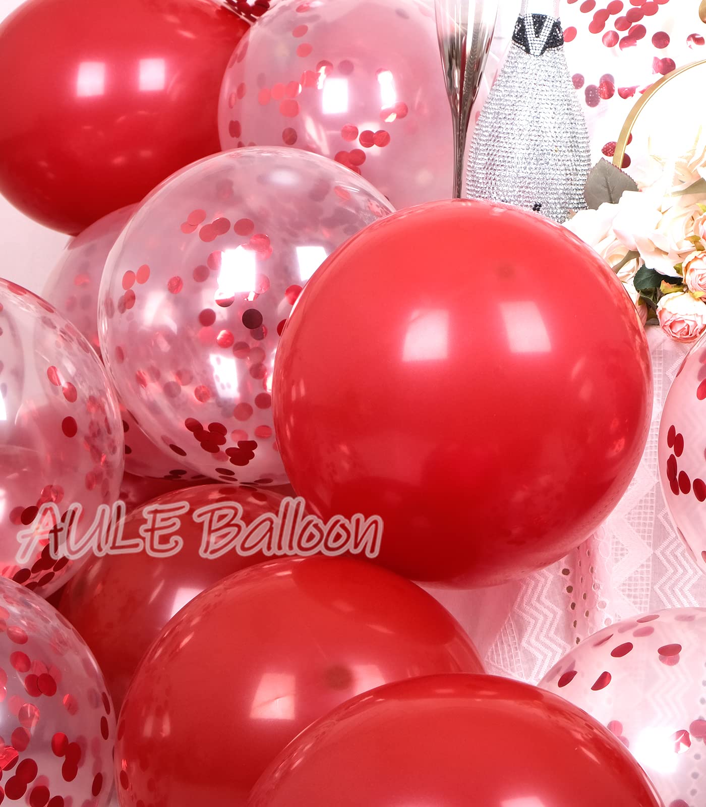 **42-Pack 12in Red Confetti & Latex Balloons with 64ft Ribbons - Party Decorations for Birthday, Wedding, Baby Shower & Holiday Celebrations**