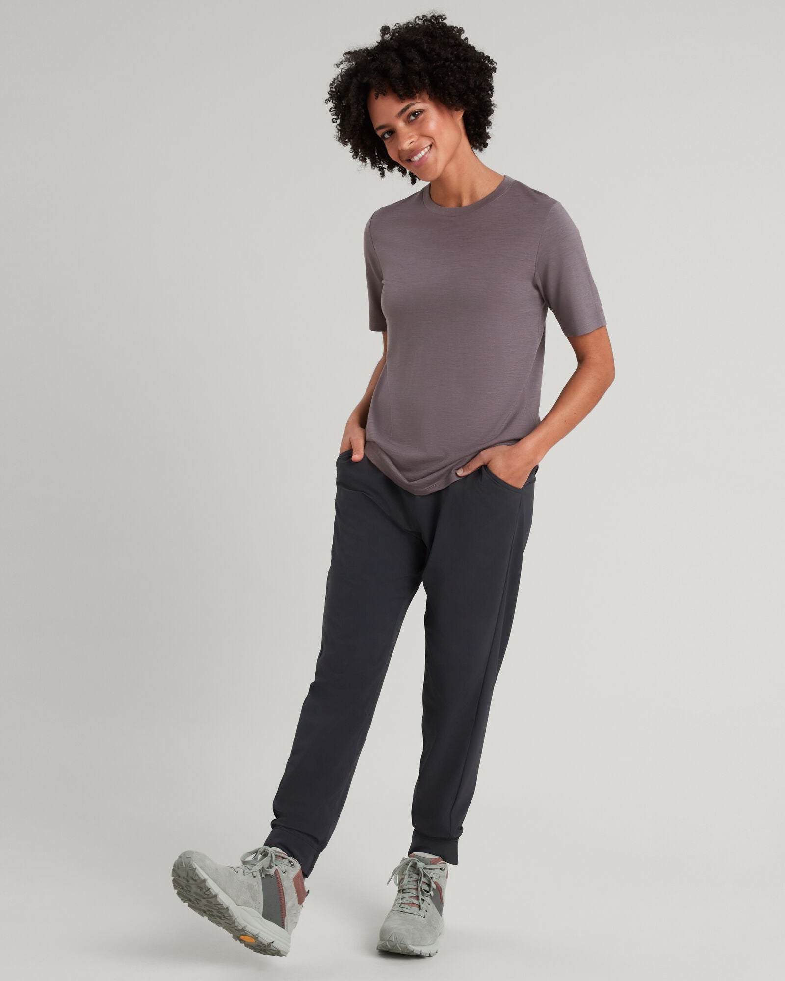 100% Merino Wool Short Sleeve Crew Neck T-Shirt for Women - Light Quartz Color | Soft & Breathable Summer Base Layer for Hiking, Yoga & Travel