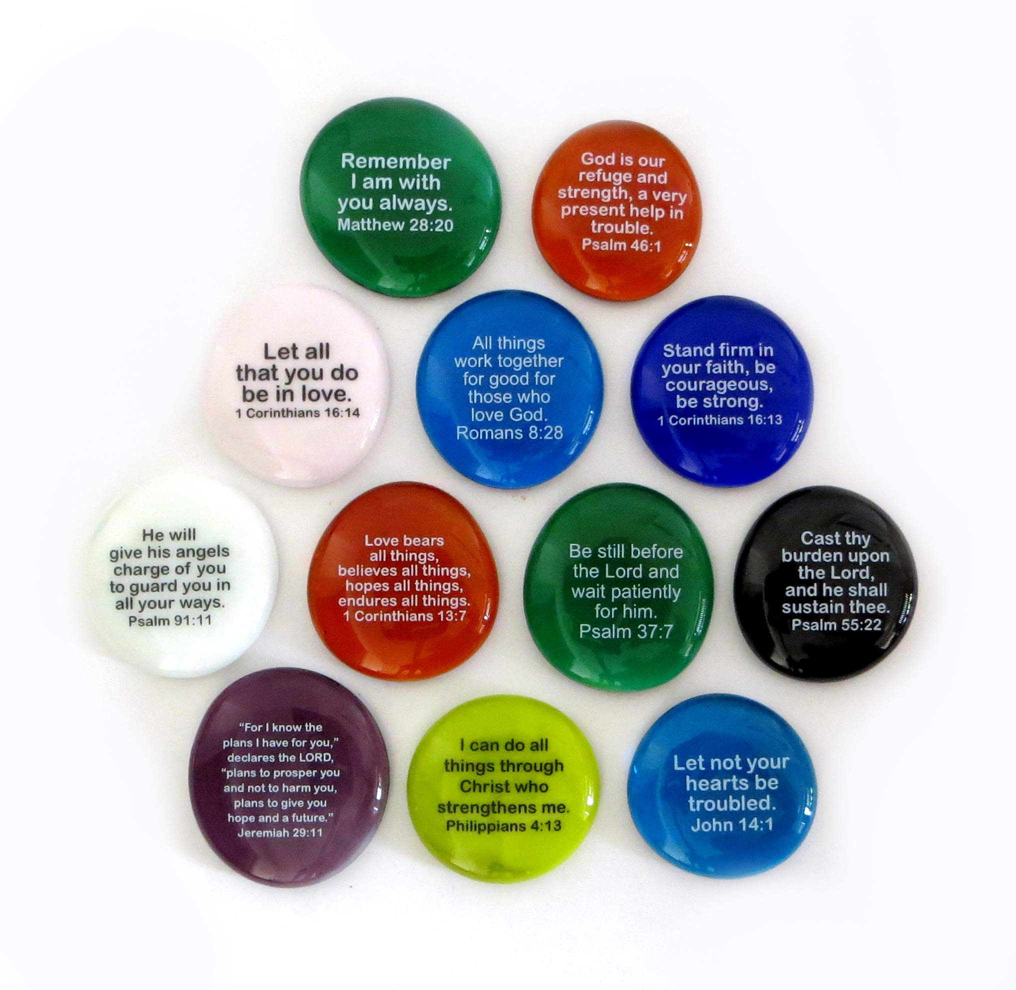 Lifeforce Glass Scripture Stones - Set of 12 Inspirational Bible Verse Rocks with Translucent & Opaque Designs - Perfect for Home Decor, Christian Gifts, and Meditation