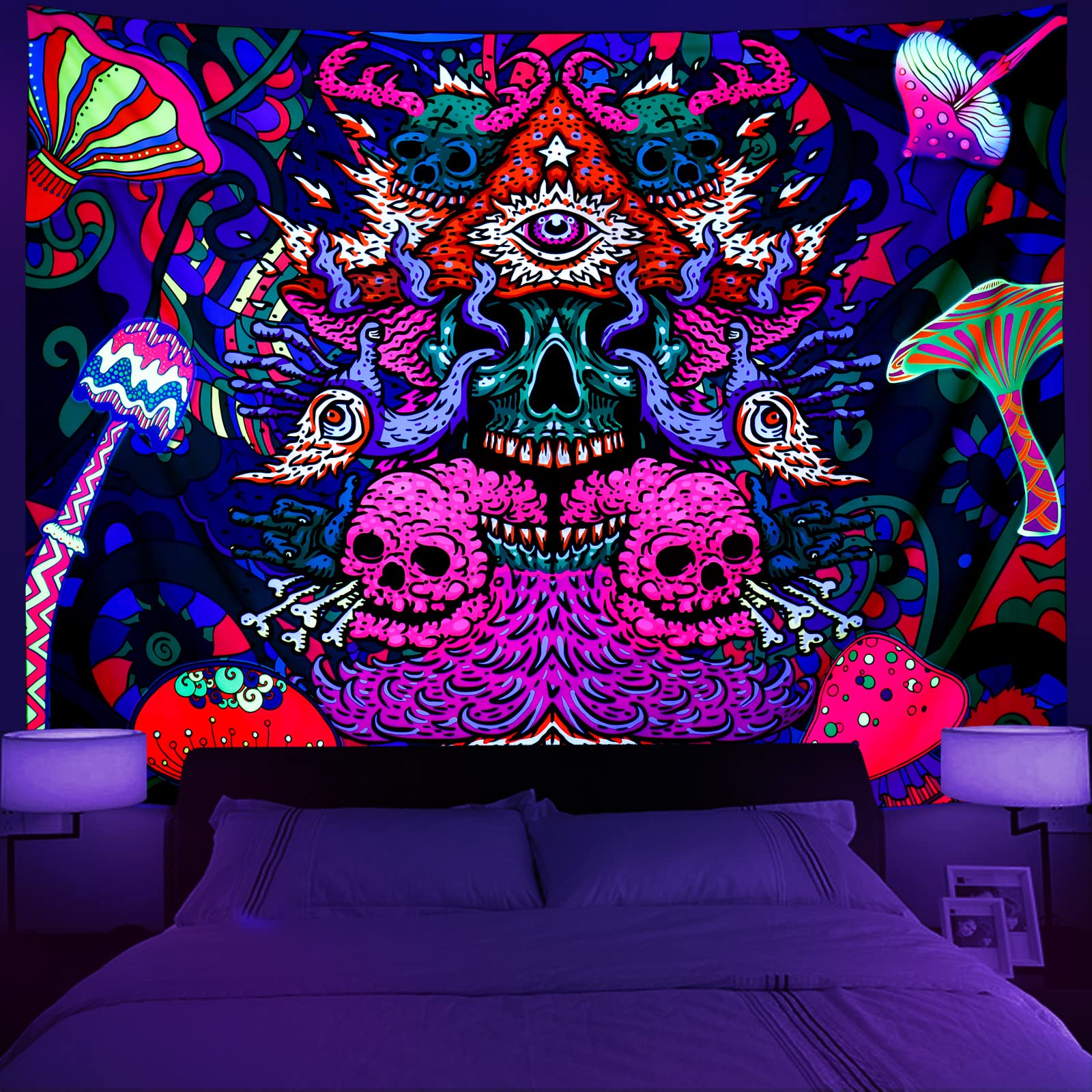 Leofanger UV Reactive Blacklight Skull Tapestry - 59.1