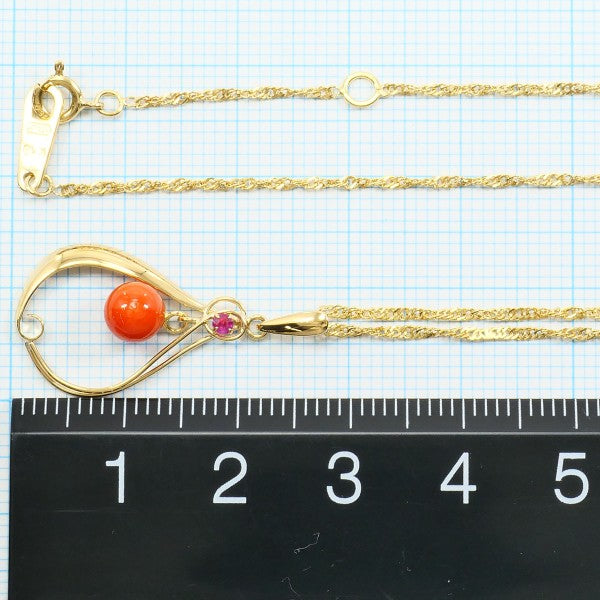 18K Yellow Gold Coral Ruby Necklace for Women - Elegant Handmade Jewelry Gift for Anniversary, Valentine's Day & Special Occasions