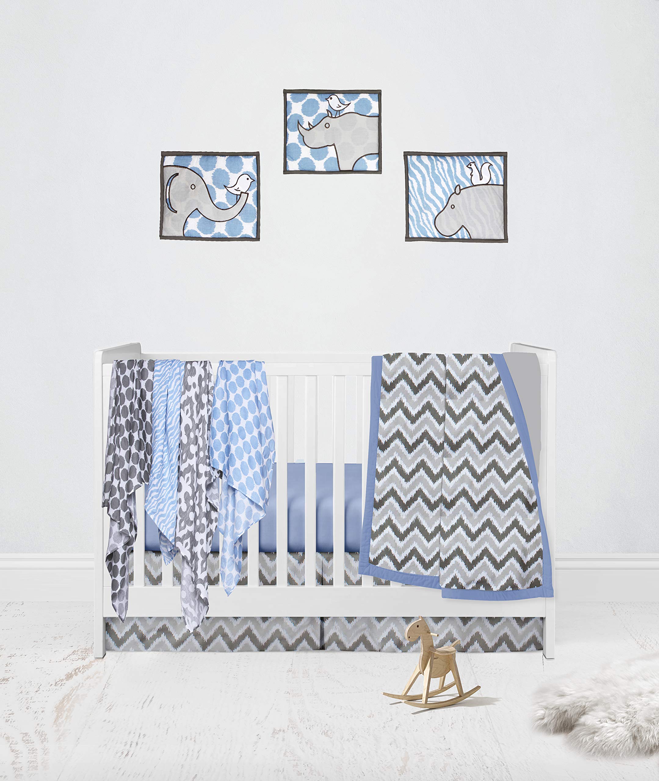 Bacati 2 Pack 100% Cotton Muslin Baby Crib Sheets - Super Soft Breathable Fitted Crib Sheets for Boys, Fits Standard 28x52x5 Crib & Toddler Mattresses (Ikat Zebra Blue) - Perfect for Nursery, Daycare & Travel Use