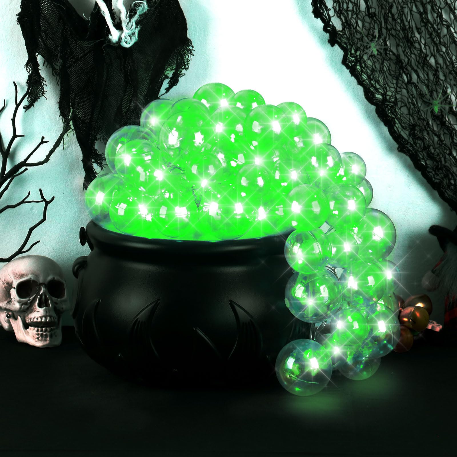 OYEFLY Halloween DIY Bubbling Cauldron Set - Green Witch Cauldron for Potion Making, Spooky Halloween Party Decorations - Perfect for Witch Costume Parties, Haunted House Decor & Trick-or-Treat Displays