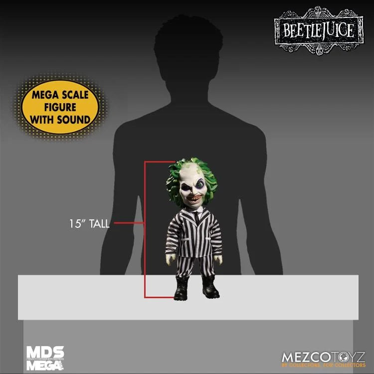 Mega Scale Talking Beetlejuice Mezco Designer Series MDS Action Figure - Collectible Movie Replica for Halloween Decor & Pop Culture Displays