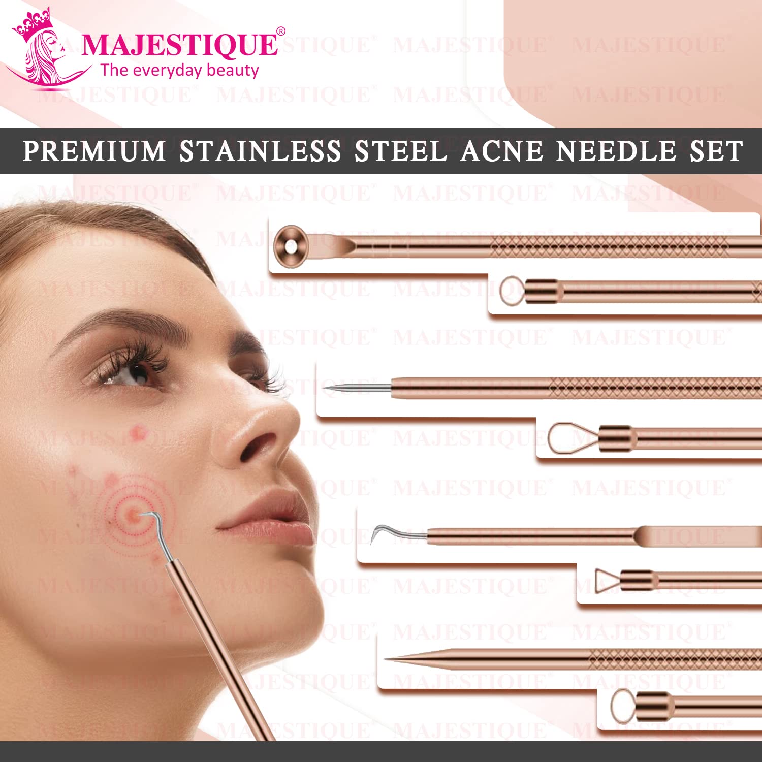 Majestique 4-Piece Blackhead Remover Kit - Stainless Steel Pimple Extractor Tool for Nose & Face - Whitehead & Blackhead Removal for Men & Women - CMB530 - Perfect for Home Skincare & Spa Treatments