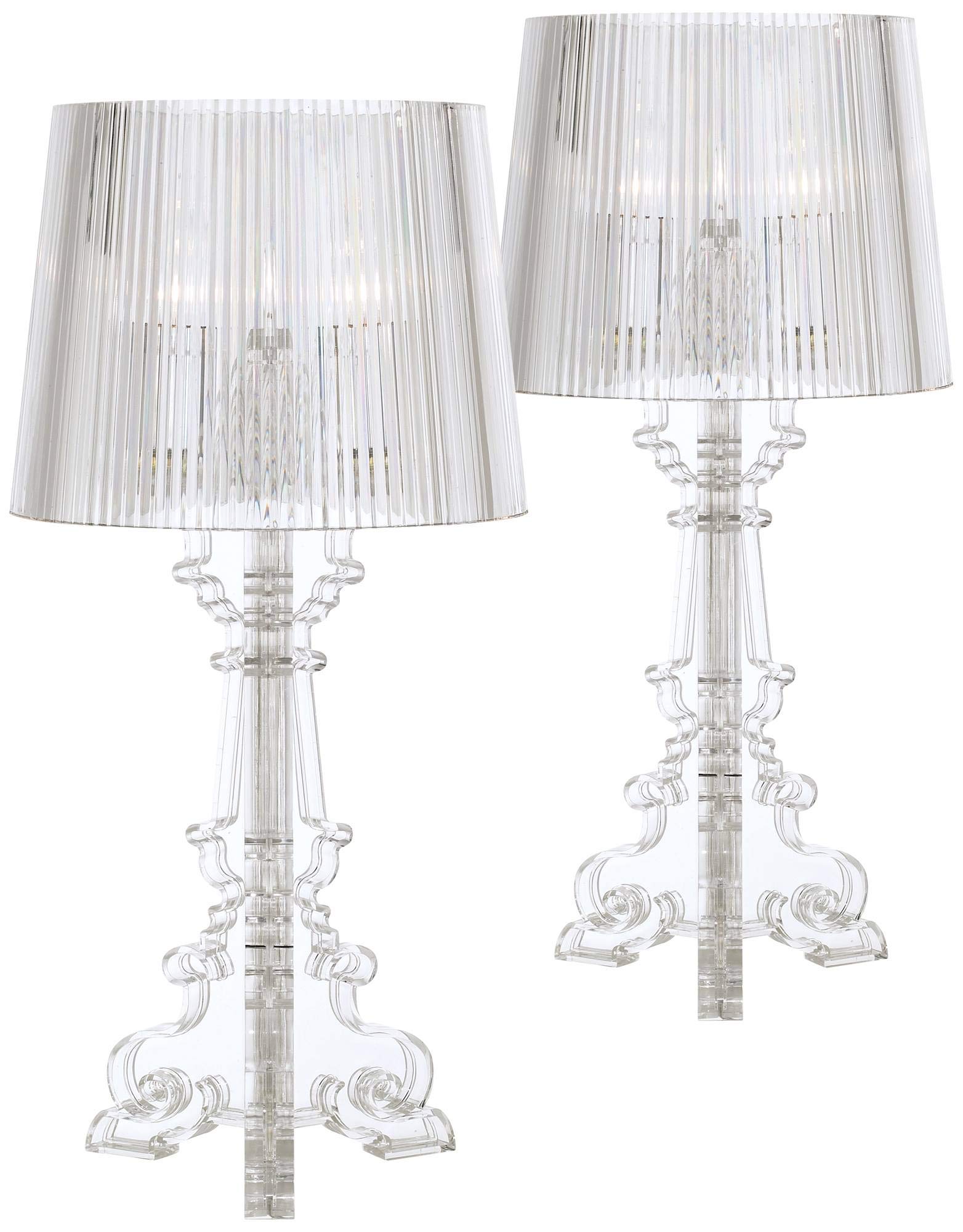360 Lighting Baroque Antique Victorian Style Accent Table Lamps - Set of 2 Clear Acrylic See-Through Base with Drum Shade, 20