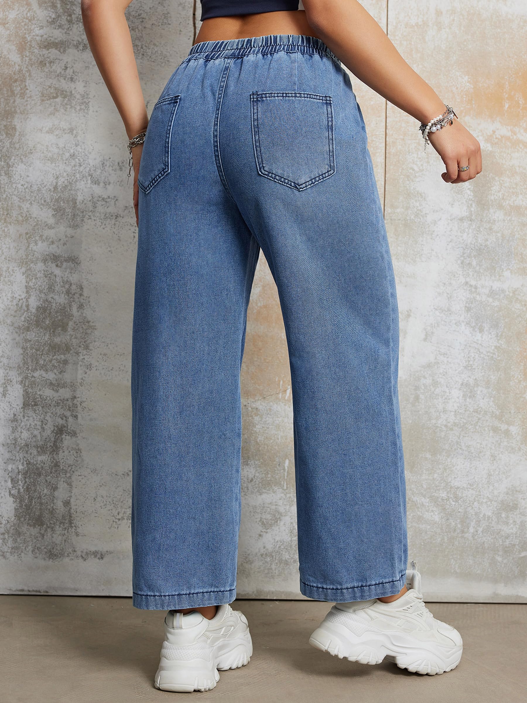 Women's High Waisted Wide Leg Jeans - 90s Retro Stretch Pull-On Denim Pants | Trendy Light Blue Cropped Jeans for Women 2024 | Perfect for Casual Outfits, Streetwear & Vintage Looks
