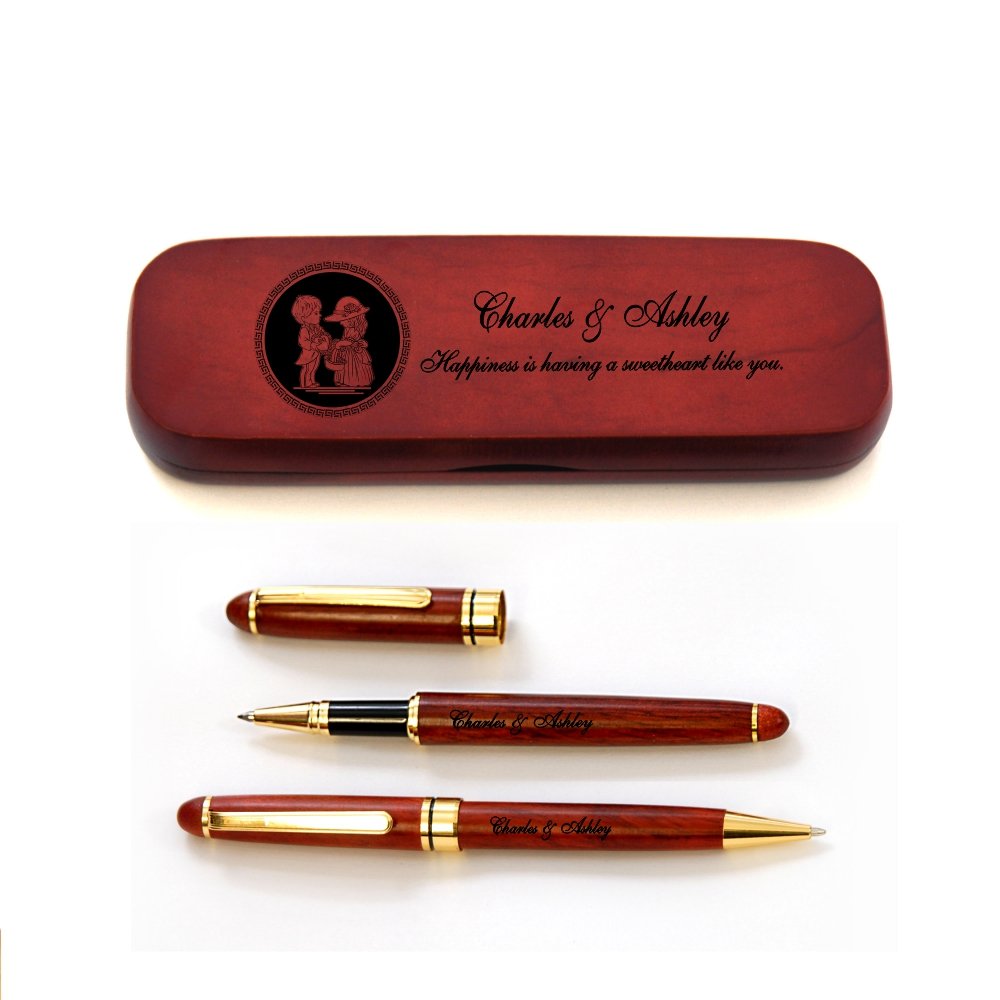 Personalized Rosewood Pen Gift Set with 2 Luxury Pens - Perfect Valentine's Day Gift for Her/Him, Anniversary Present, Wedding Gift, or Corporate Gift for Business Partners (Elegant Writing & Special Occasions)