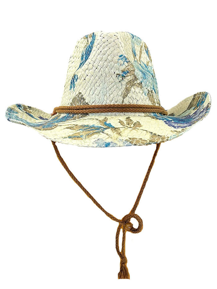 Rockmount 2121 Women's Western Cowgirl Hat - Violet & Green Straw Hat with Floral Print | Perfect for Rodeo, Country Music Festivals & Summer Outfits