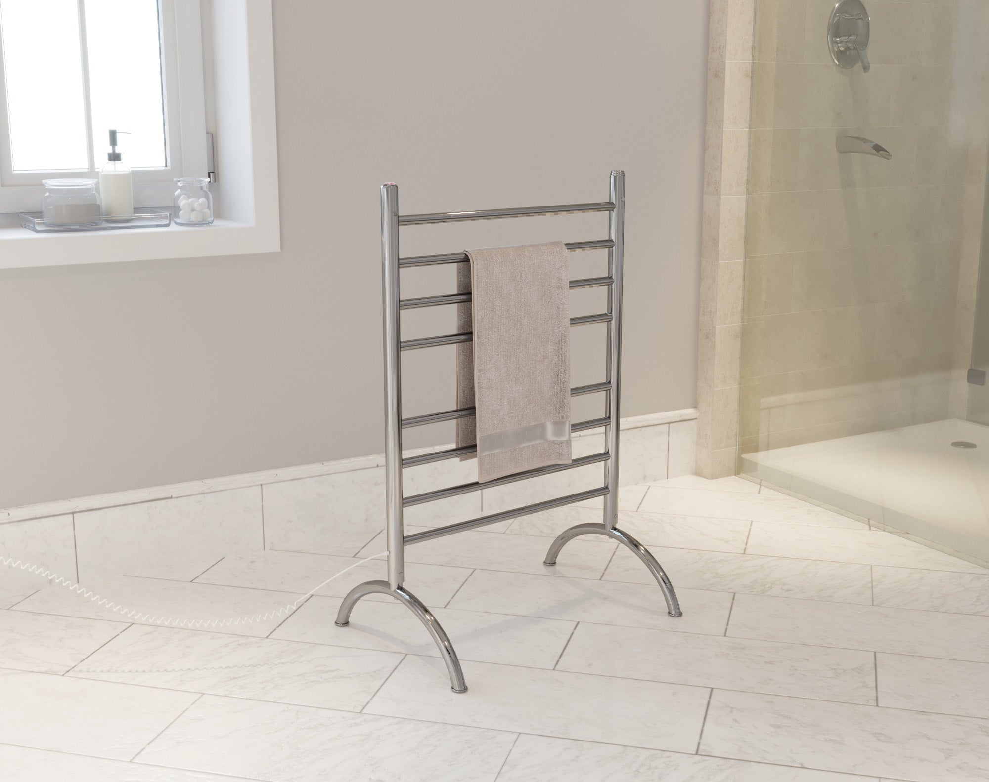 Essentia 8 Bar Freestanding Towel Warmer - Polished Stainless Steel Bathroom Heater for Spa, Luxury Hotels & Home Use