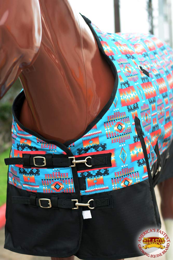 HILASON 1200D Waterproof Winter Horse Blanket with Belly Wrap - Turquoise Aztec Print 66