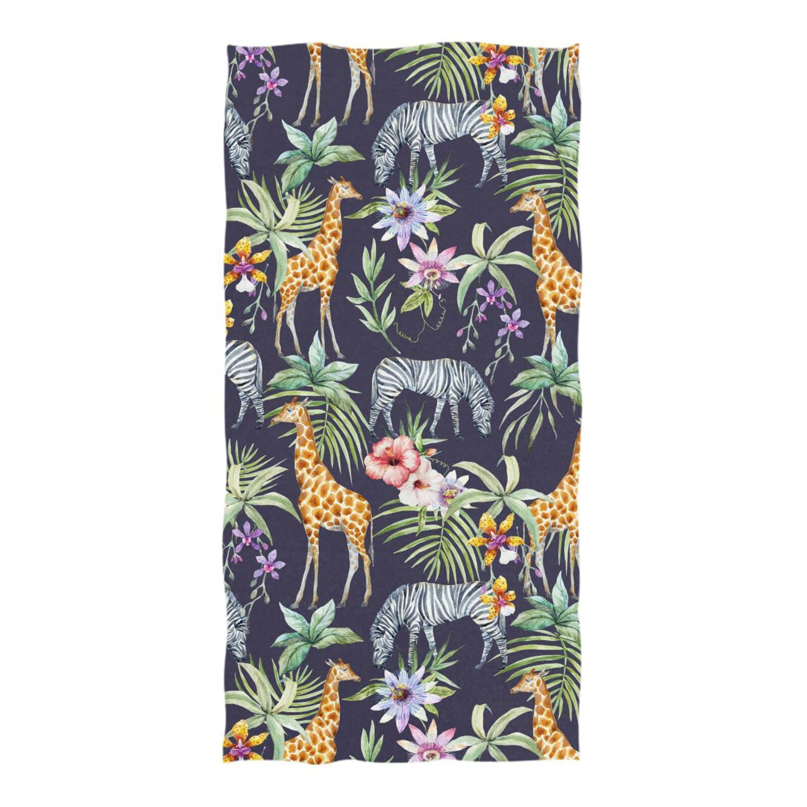 DOMIKING Tropical Palm Leaves Giraffe Zebra Beach Towels - Oversized 74